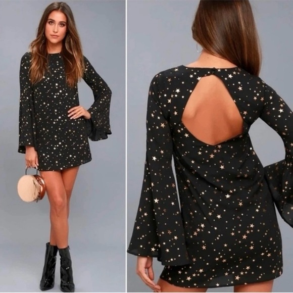 Lulus Dresses & Skirts - Lulu's Black & Rose Gold Extra Celestial Star Print Shift Dress